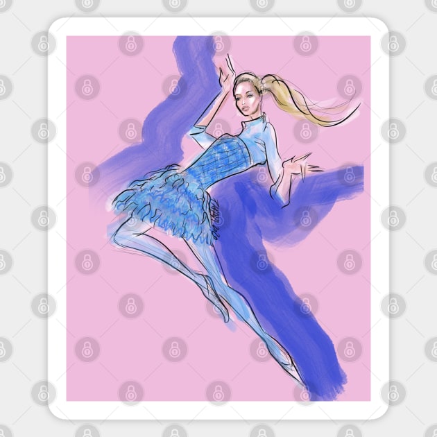 Jumping blond fashion girl Sticker by PG Illustration